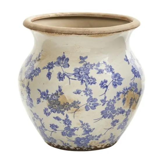 Blue Bulous Floral Scroll Ceramic Vase, 10 In.-Kirkland's Home New