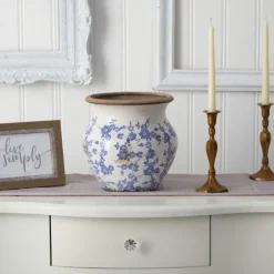Blue Bulous Floral Scroll Ceramic Vase, 10 In.-Kirkland's Home New