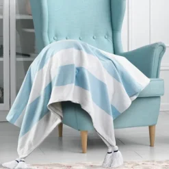 Blue Cabana Stripe Tassel Throw-Kirkland's Home Outlet