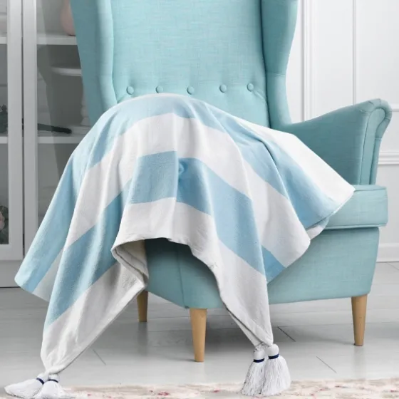 Blue Cabana Stripe Tassel Throw-Kirkland's Home Outlet