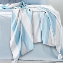Blue Cabana Stripe Tassel Throw-Kirkland's Home Outlet
