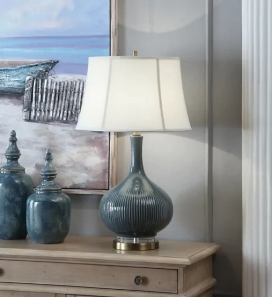 Blue Ceramic Stripe Base Table Lamp-Kirkland's Home Discount