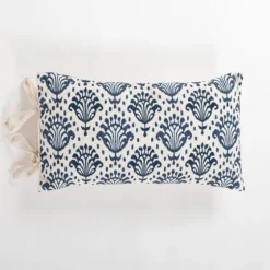 Blue Damask Print Side Tied Lumbar Pillow-Kirkland's Home Shop