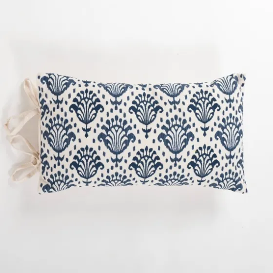 Blue Damask Print Side Tied Lumbar Pillow-Kirkland's Home Shop