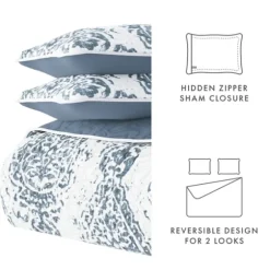 Blue Damask Reversible 3-Pc. King Quilt Set-Kirkland's Home Cheap