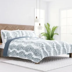 Blue Damask Reversible 3-Pc. Queen Quilt Set-Kirkland's Home Clearance