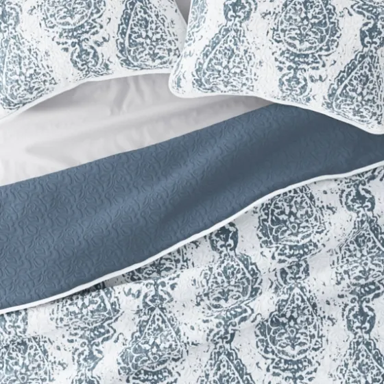 Blue Damask Reversible 3-Pc. Queen Quilt Set-Kirkland's Home Clearance