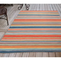 Blue Dhurri Stripe Indoor/Outdoor Area Rug, 7X9-Kirkland's Home Online