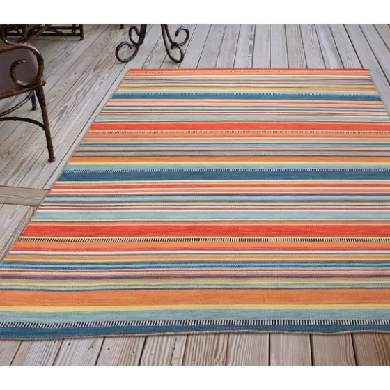Blue Dhurri Stripe Indoor/Outdoor Area Rug, 7X9-Kirkland's Home Online
