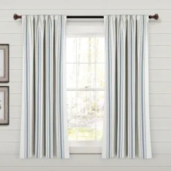 Blue Farmhouse Stripe Curtain Panels, Set Of 2-Kirkland's Home Discount