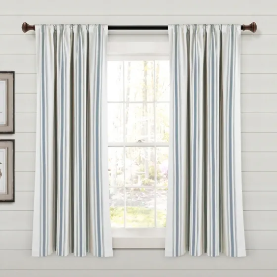 Blue Farmhouse Stripe Curtain Panels, Set Of 2-Kirkland's Home Discount