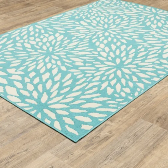 Blue Floral Burst Outdoor Area Rug, 6X9-Kirkland's Home Discount