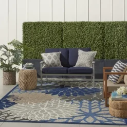 Blue Floral Burst Outdoor Area Rug, 6X9-Kirkland's Home Shop