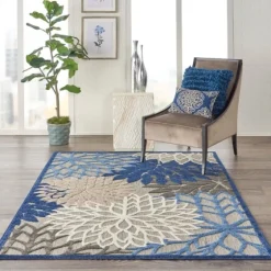 Blue Floral Burst Outdoor Area Rug, 6X9-Kirkland's Home Shop