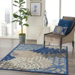 Blue Floral Burst Outdoor Area Rug, 6X9-Kirkland's Home Shop