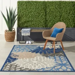 Blue Floral Burst Outdoor Area Rug, 6X9-Kirkland's Home Shop