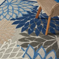 Blue Floral Burst Outdoor Area Rug, 6X9-Kirkland's Home Shop