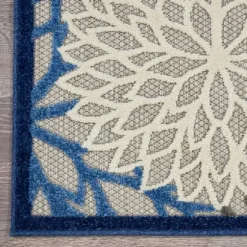 Blue Floral Burst Round Outdoor Area Rug, 7X7-Kirkland's Home Shop