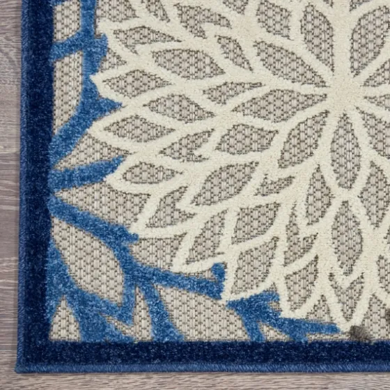 Blue Floral Burst Round Outdoor Area Rug, 7X7-Kirkland's Home Shop