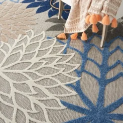 Blue Floral Burst Round Outdoor Area Rug, 7X7-Kirkland's Home Shop