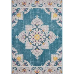 Blue Floral Medallion Outdoor Area Rug, 7X9-Kirkland's Home Best