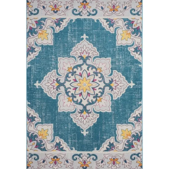 Blue Floral Medallion Outdoor Area Rug, 7X9-Kirkland's Home Best