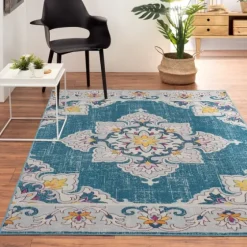 Blue Floral Medallion Outdoor Area Rug, 7X9-Kirkland's Home Best