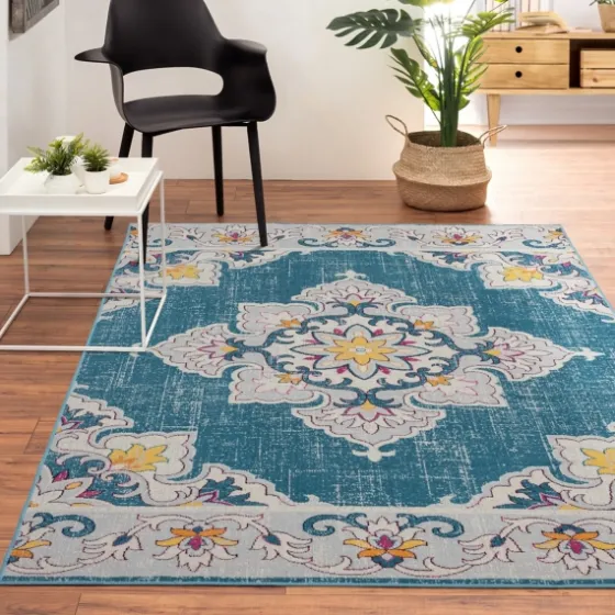 Blue Floral Medallion Outdoor Area Rug, 7X9-Kirkland's Home Best