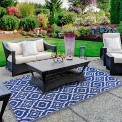 Blue Geometric Floral Outdoor Area Rug, 4X6-Kirkland's Home Hot