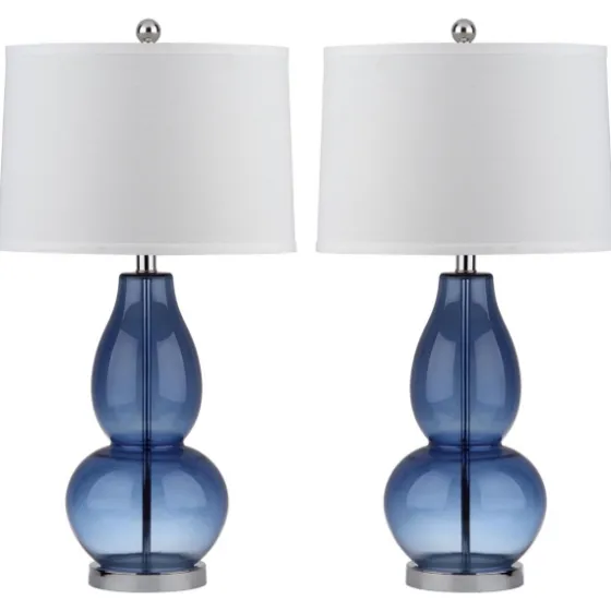Blue Glass Hourglass Table Lamps, Set Of 2-Kirkland's Home Clearance