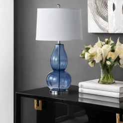 Blue Glass Hourglass Table Lamps, Set Of 2-Kirkland's Home Clearance