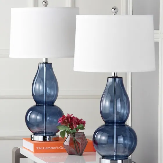 Blue Glass Hourglass Table Lamps, Set Of 2-Kirkland's Home Clearance