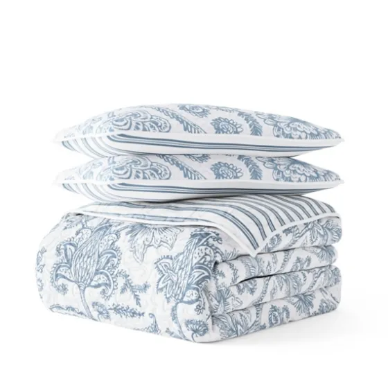 Blue Jacobean Reversible 3-Pc. Queen Quilt Set-Kirkland's Home New