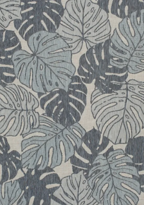 Blue Malibu Monstera Outdoor Area Rug, 7X9-Kirkland's Home Clearance