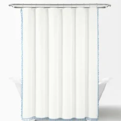 Blue Melora Tasseled Border Shower Curtain-Kirkland's Home Discount