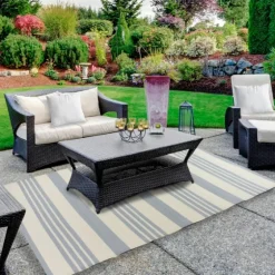 Blue Modern Stripes Outdoor Area Rug, 4X6-Kirkland's Home Best