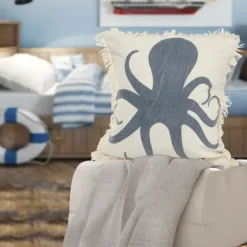 Blue Octopus Accent Pillow With Fringe-Kirkland's Home Discount