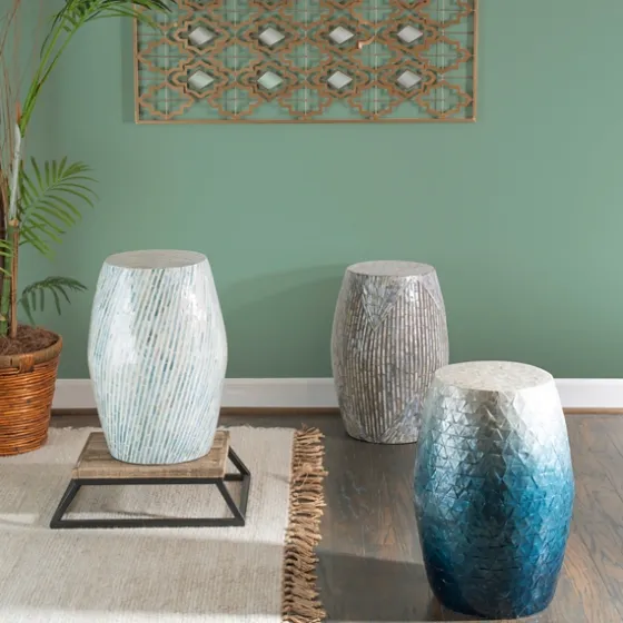 Blue Ombre Mosaic Capiz Shell Drum End Table-Kirkland's Home Hot