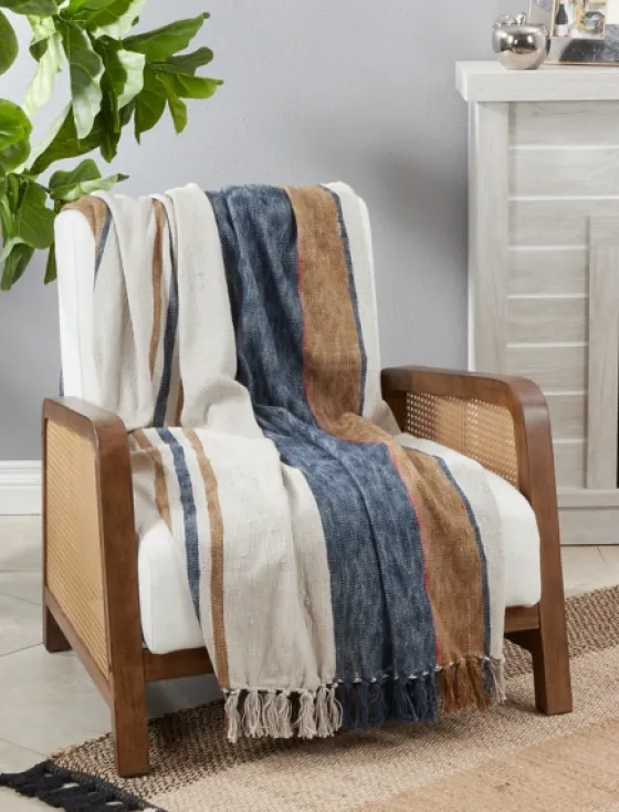 Blue Orange White Stripe Throw Blanket-Kirkland's Home Store
