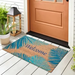 Blue Palm Fronds Welcome Coir Doormat-Kirkland's Home Best