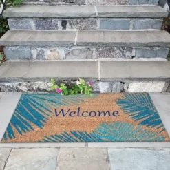 Blue Palm Fronds Welcome Coir Doormat-Kirkland's Home Best