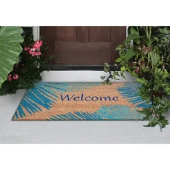 Blue Palm Fronds Welcome Coir Doormat-Kirkland's Home Best