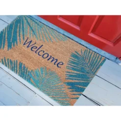 Blue Palm Fronds Welcome Coir Doormat-Kirkland's Home Best
