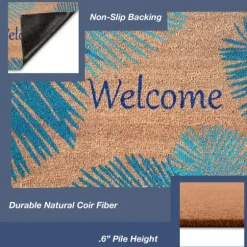 Blue Palm Fronds Welcome Coir Doormat-Kirkland's Home Best