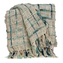 Blue Primitive Squares Handloomed Throw Blanket-Kirkland's Home Clearance