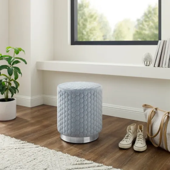 Blue Quilted Honeycomb Ottoman-Kirkland's Home Hot