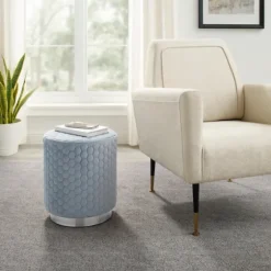 Blue Quilted Honeycomb Ottoman-Kirkland's Home Hot