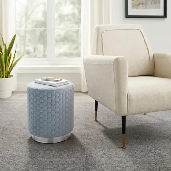 Blue Quilted Honeycomb Ottoman-Kirkland's Home Hot