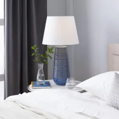 Blue Ribbed Stoneware Table Lamp-Kirkland's Home Cheap