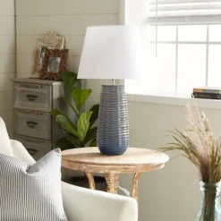 Blue Ribbed Stoneware Table Lamp-Kirkland's Home Cheap